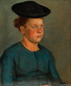Early 20th Century Oil - Woman with a Wide-Brimmed Hat