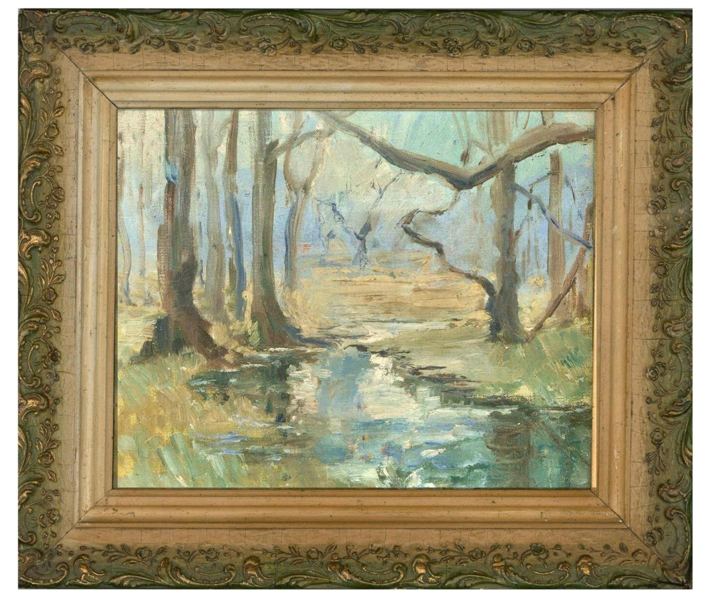 Early 20th Century Oil - Woodland Creek - Painting by Unknown