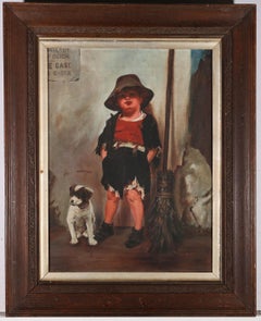 Antique Early 20th Century Oil - Young Chimney Sweep And His Dog