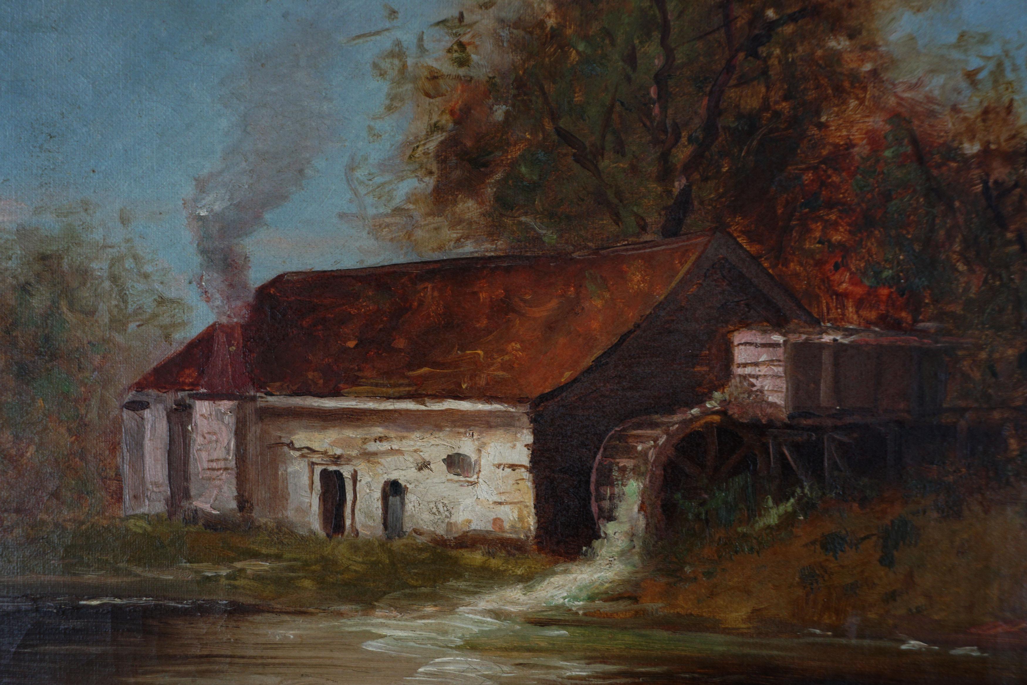 Originale Herbstlandschaft des frühen 20. Jahrhunderts – Die alte Adobe-Wassermühle – Painting von Unknown