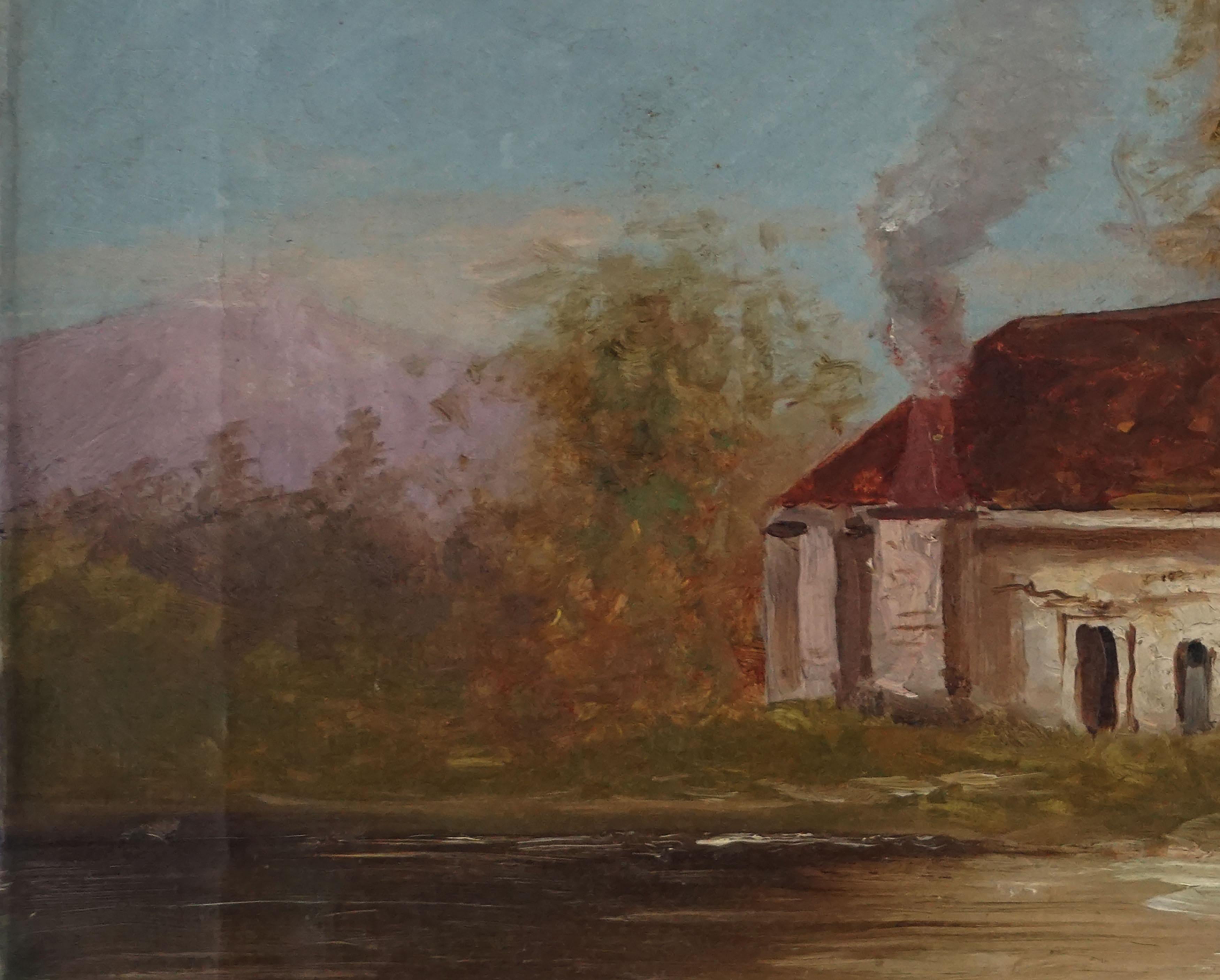 Originale Herbstlandschaft des frühen 20. Jahrhunderts – Die alte Adobe-Wassermühle (Amerikanischer Impressionismus), Painting, von Unknown
