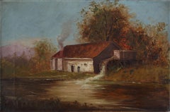 Originale Herbstlandschaft des frühen 20. Jahrhunderts – Die alte Adobe-Wassermühle