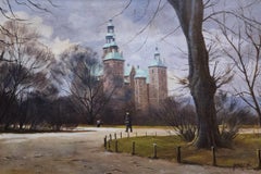 Peinture du début du 20e siècle du château de Fredericksborg, Danemark, signée Nissen