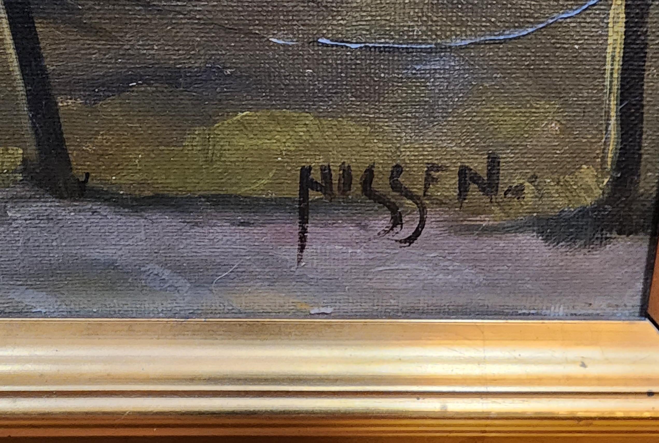 Gemälde des Schlosses Fredericksborg, Dänemark, signiert Nissen, frühes 20. Jahrhundert (Braun), Landscape Painting, von Unknown