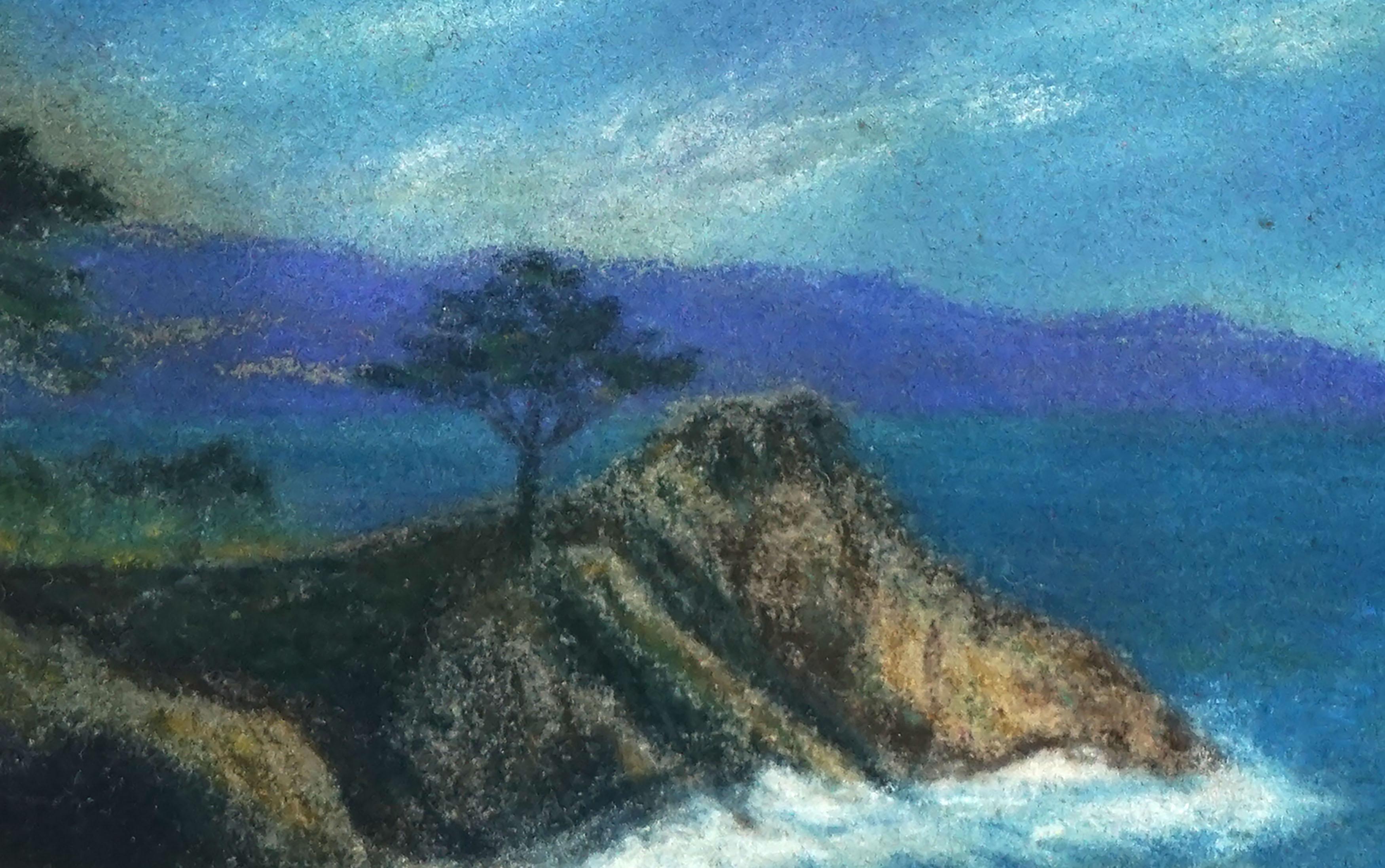 Early 20th Century Pebble Beach Landscape Pastel  - American Impressionist Painting by Unknown