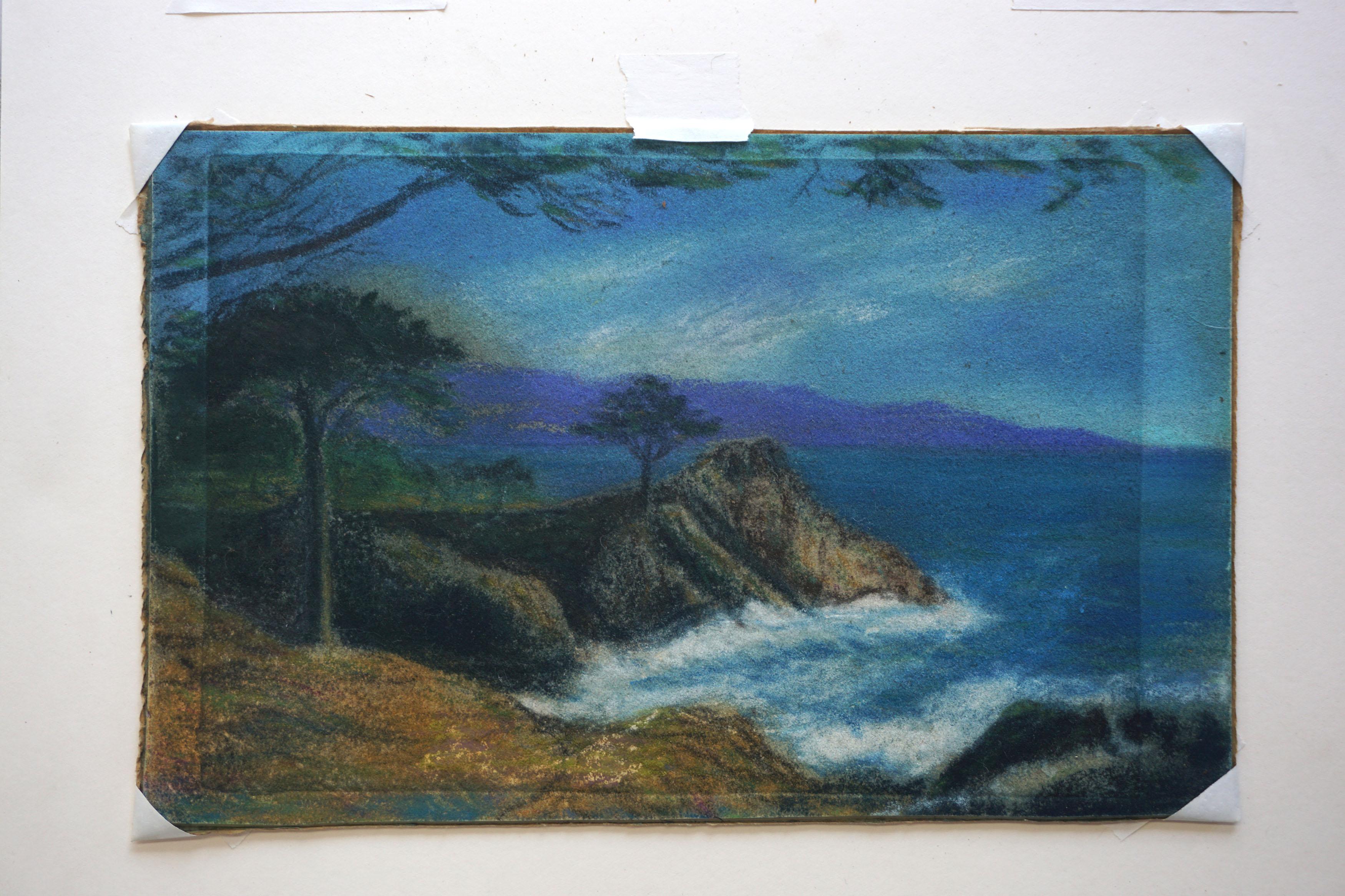 Early 20th Century Pebble Beach Landscape Pastel  - Black Landscape Painting by Unknown