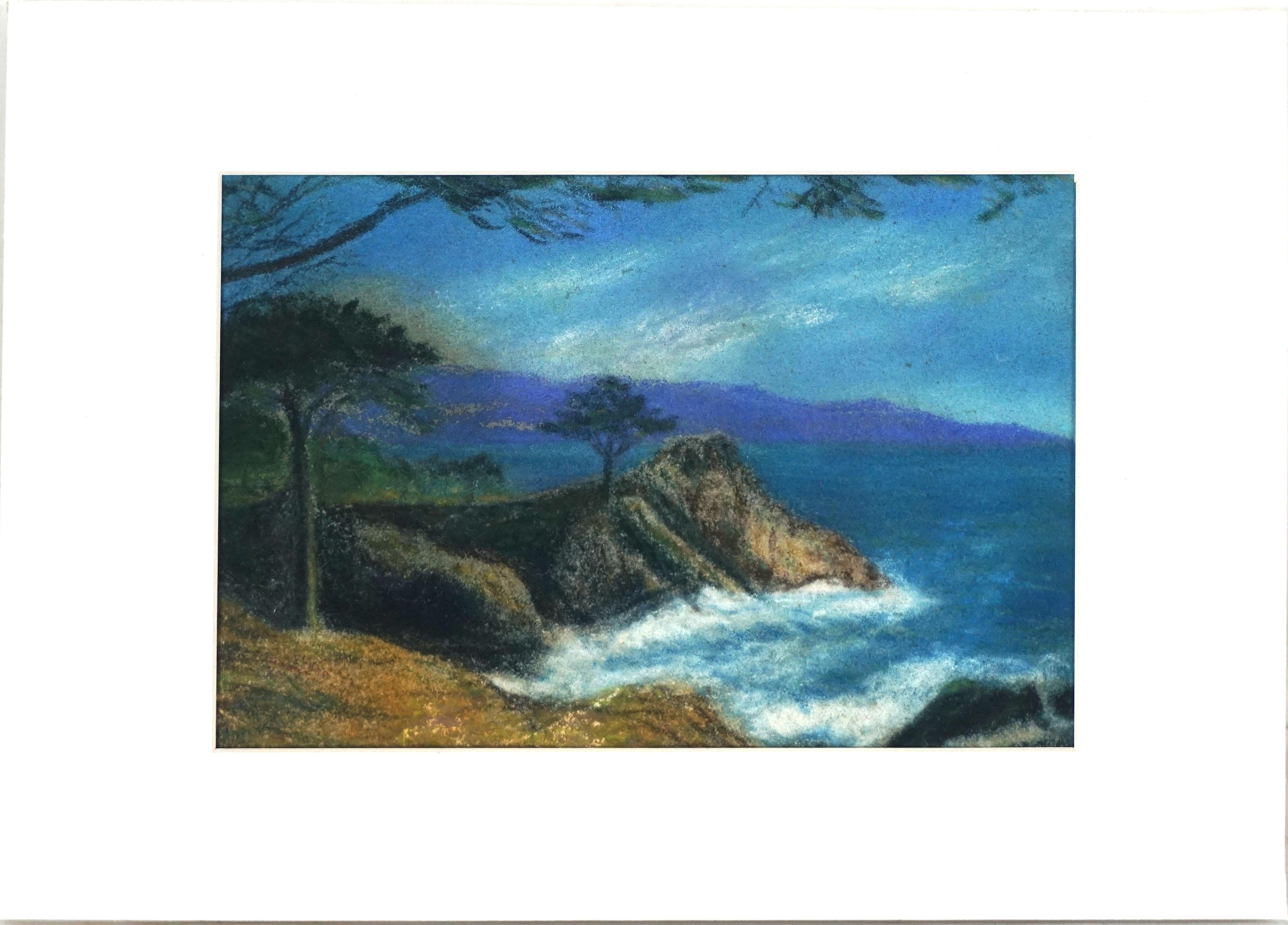 Early 20th Century Pebble Beach Landscape Pastel  - Painting by Unknown