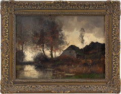 Early 20th-Century, River Landscape With Cottage, Oil Painting