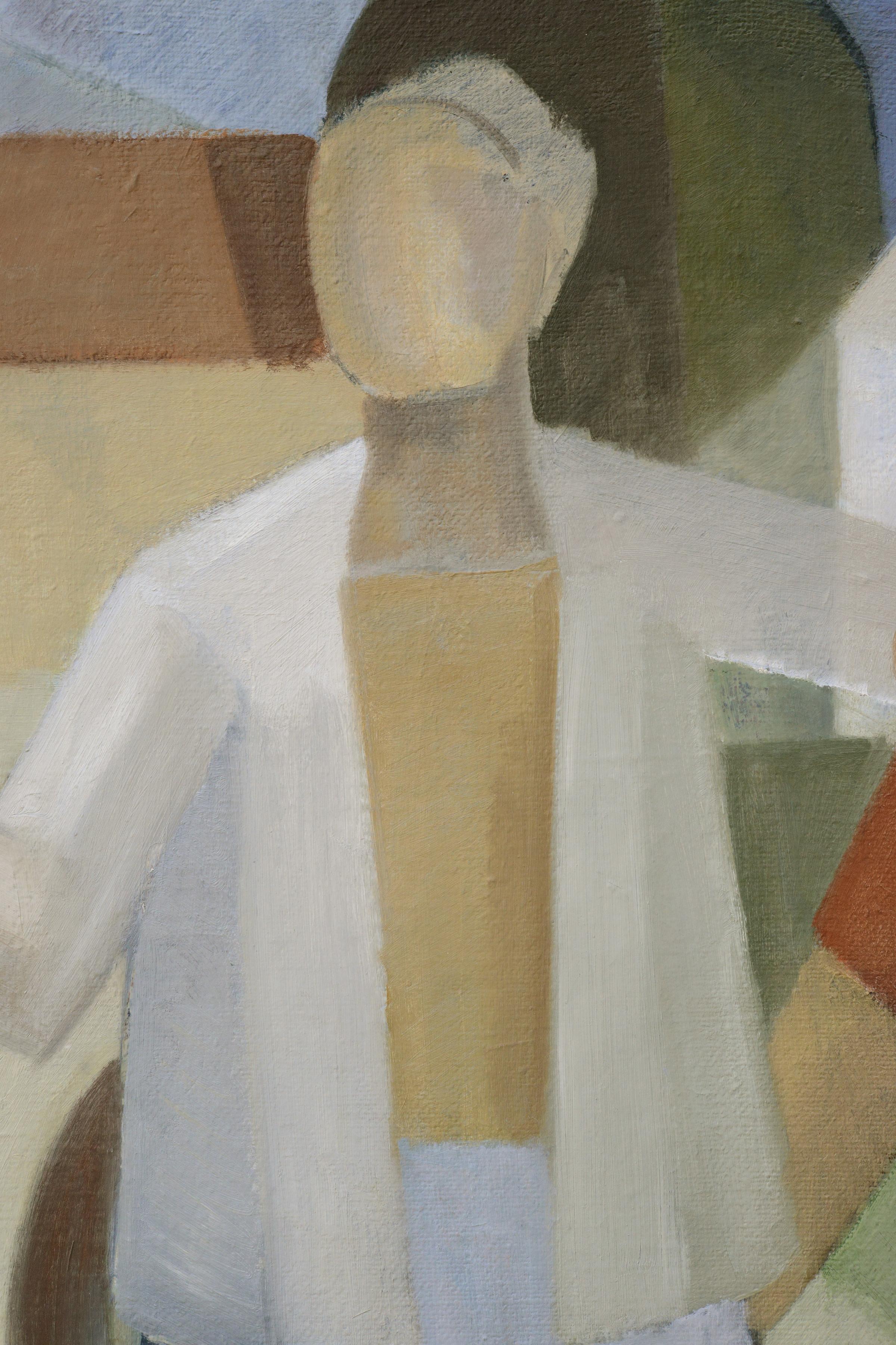 Early 20th Century Russian Cubist Style Large Oil Painting Farmers Scene For Sale 1