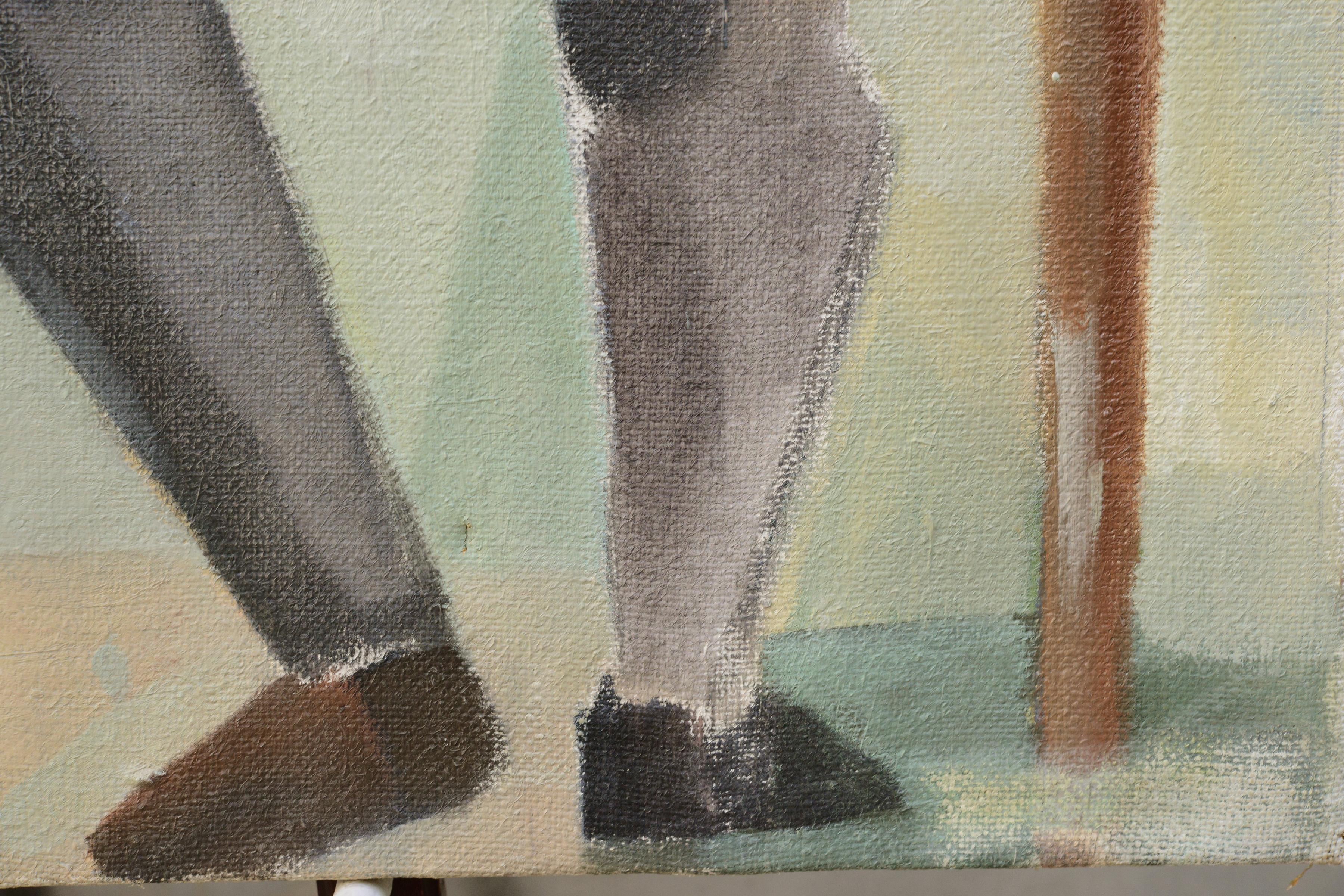 Early 20th Century Russian Cubist Style Large Oil Painting Farmers Scene For Sale 3