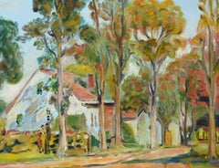 Early 20th Century Street with Trees & Houses, Fauvist Figurative Landscape