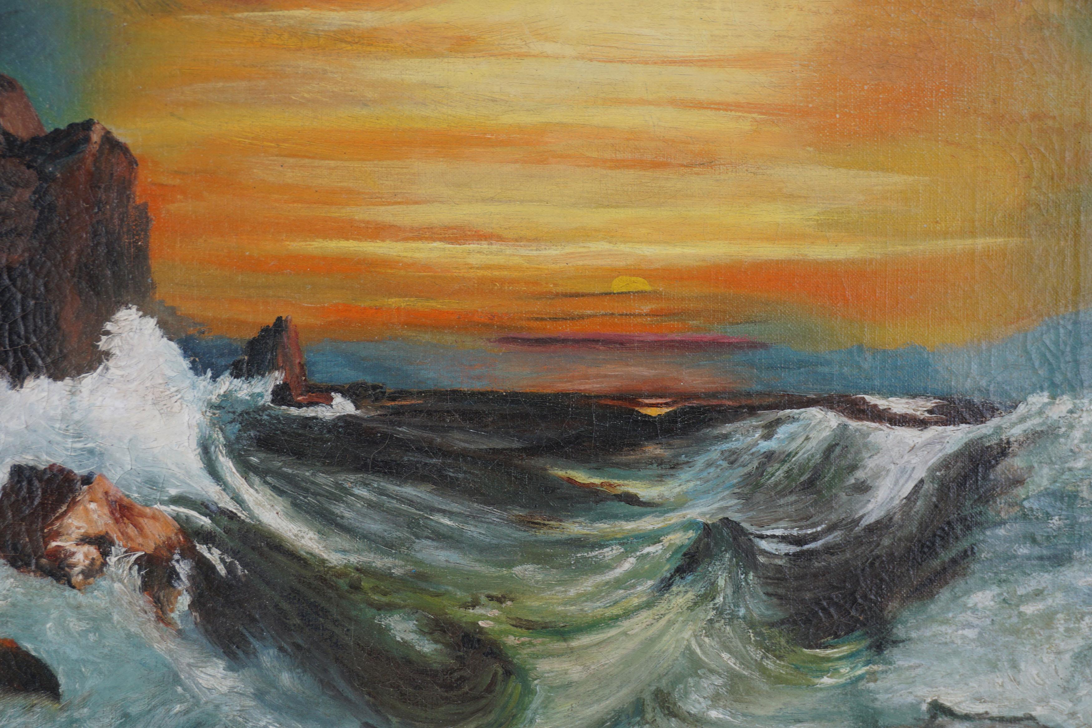 Début du 20e siècle Paysage marin au coucher de soleil vibrant  - Impressionnisme américain Painting par Unknown