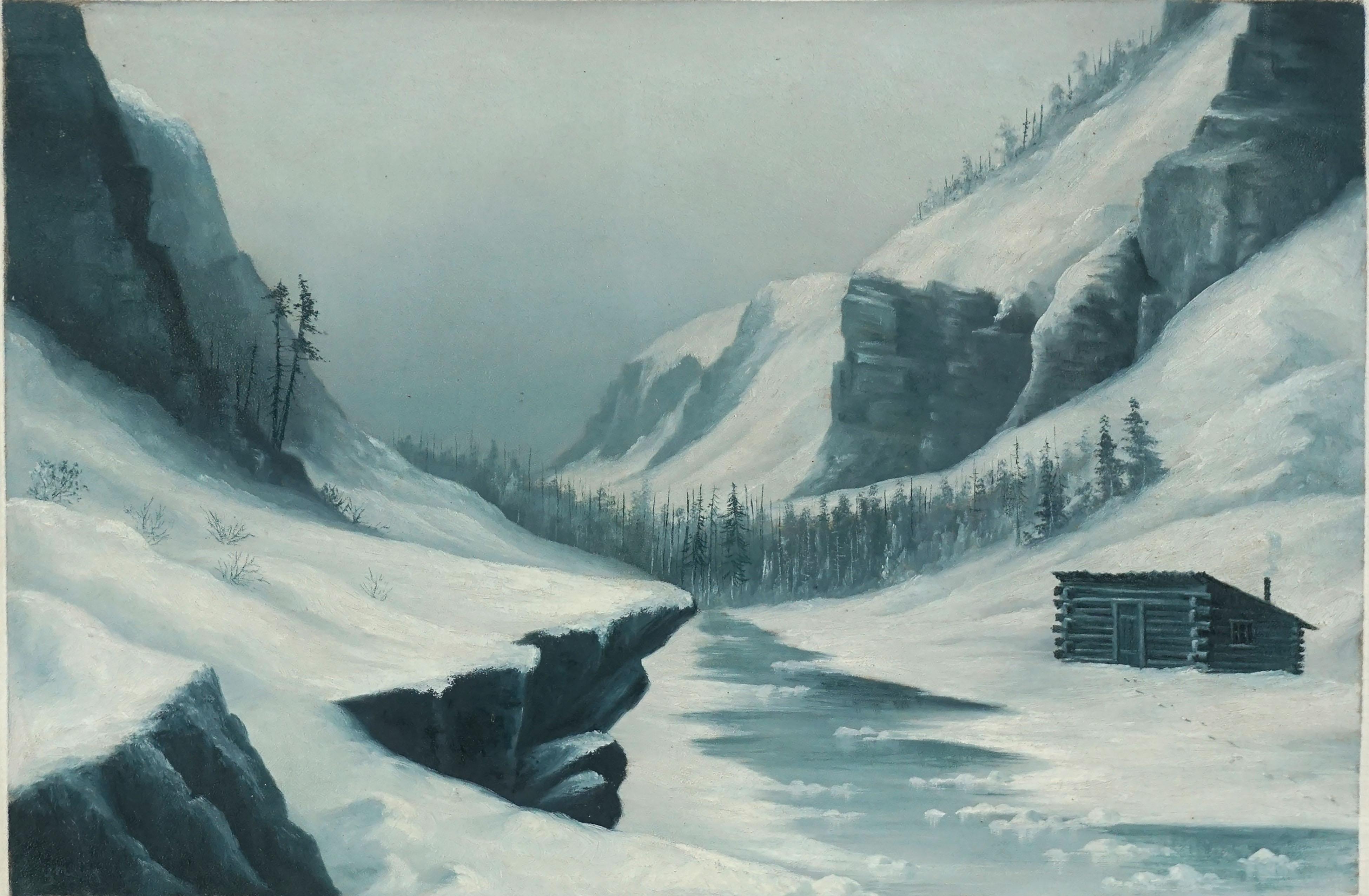 snowy lake painting