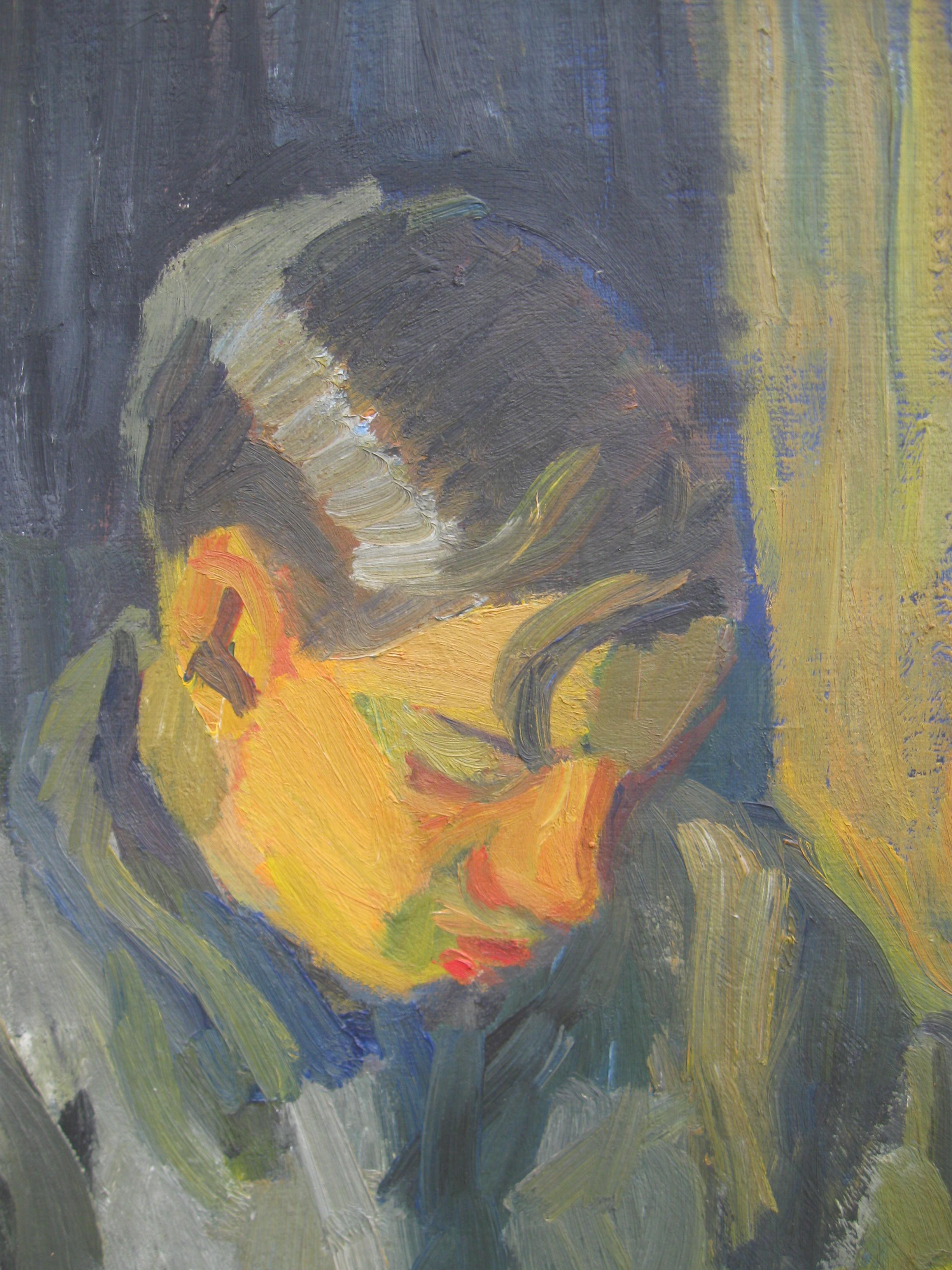 Early 20thC Expressionist/ Modernist Portrait of a Young Man Reading oil c1930 5