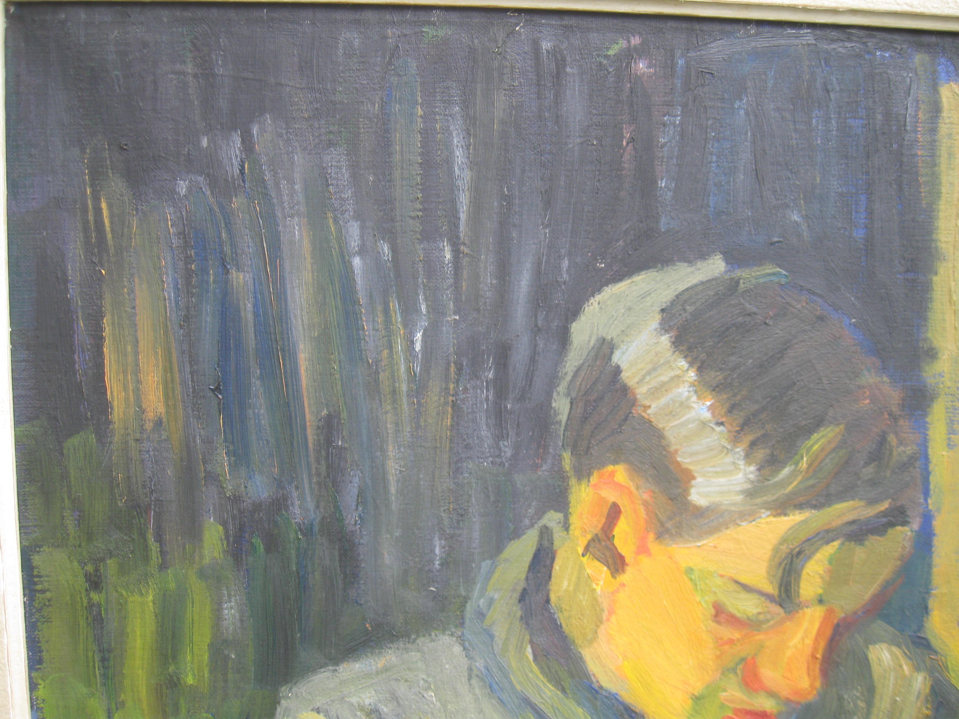 Early 20thC Expressionist/ Modernist Portrait of a Young Man Reading oil c1930 6