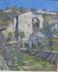 French Impressionist: Provence, Hill Town: Saint Paul de Vence oil Circa 1920's