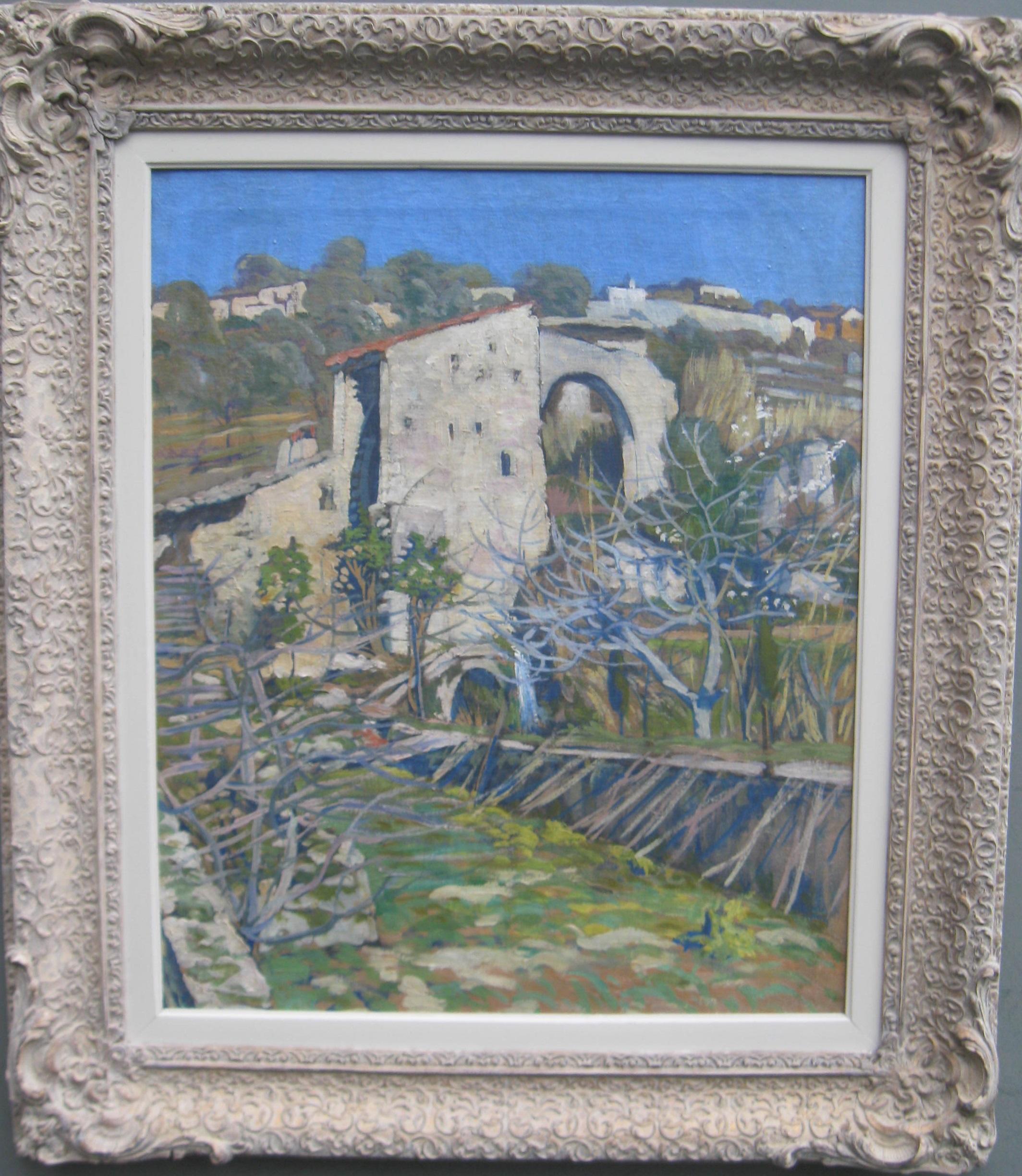Unknown Landscape Painting - French Impressionist: Provence, Hill Town: Saint Paul de Vence oil Circa 1920
s
