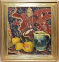 Early American Impressionist Fruit Still Life with Lemons, Antique Oil Painting