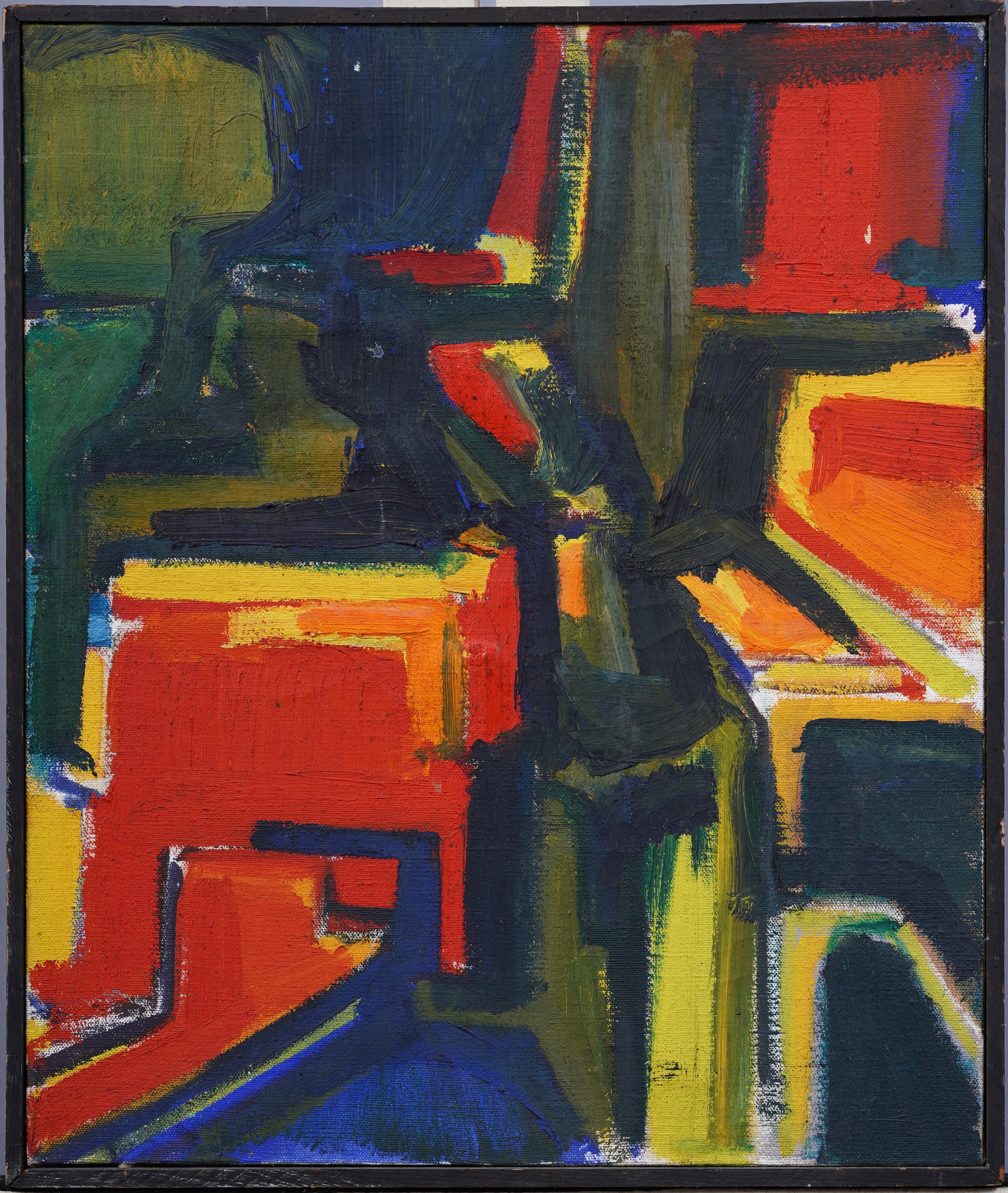 Pittura ad olio del primo modernismo americano, espressionista astratto, incorniciata, della metà del secolo scorso - Painting di Unknown