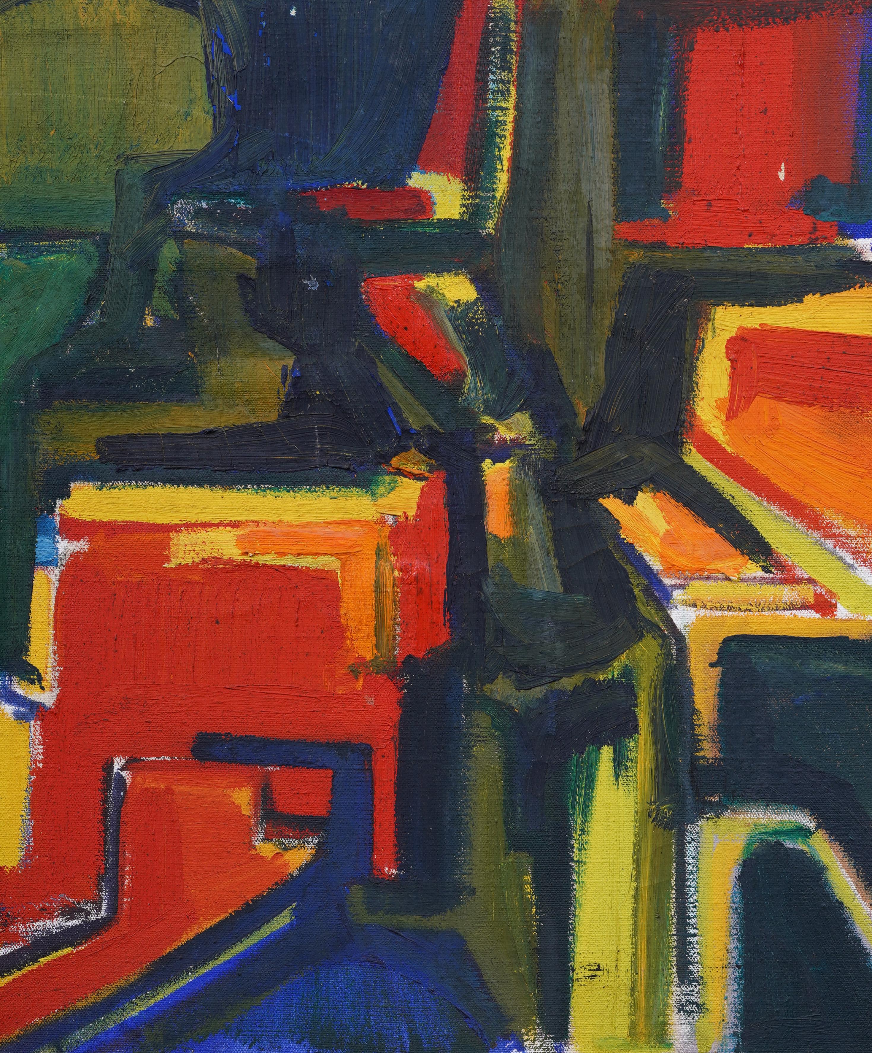 Pittura ad olio del primo modernismo americano, espressionista astratto, incorniciata, della metà del secolo scorso - Abstract Painting Nero di Unknown