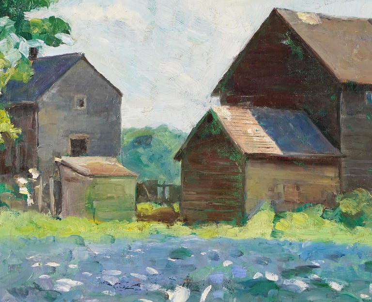 Early American Modernist Long Island Landscape Barn Oil Painting For Sale 2