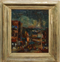 Early American Modernist School Oil Painting, Boston Wharf Ashcan Street Scene