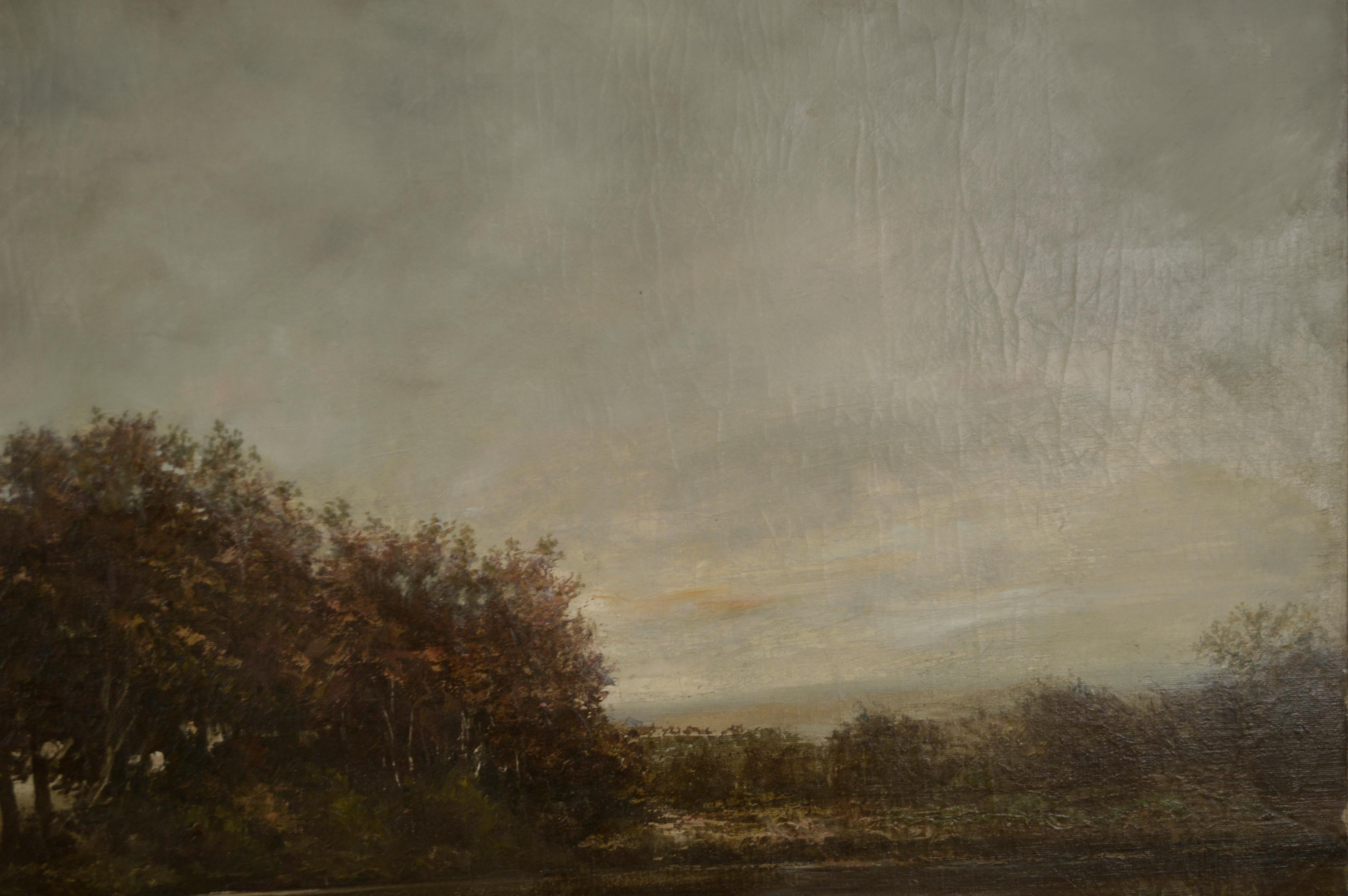 Pittura tonalista californiana di un lago che guarda verso il monte Tamalpais 1900 - Landscape Painting Nero di Unknown