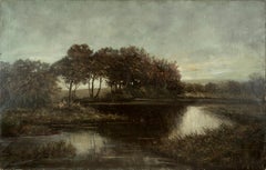 Early California Tonalist painting of a Lake looking towards Mt Tamalpais 1900