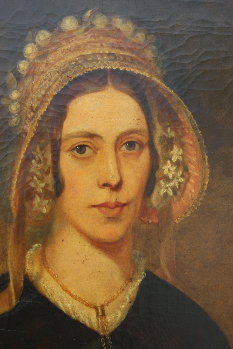 Early European Portrait Painting of a Young Woman - Brown Figurative Painting by Unknown