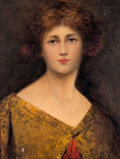 Early Figurative Oil Painting Portrait of a Young Woman with Red Hair