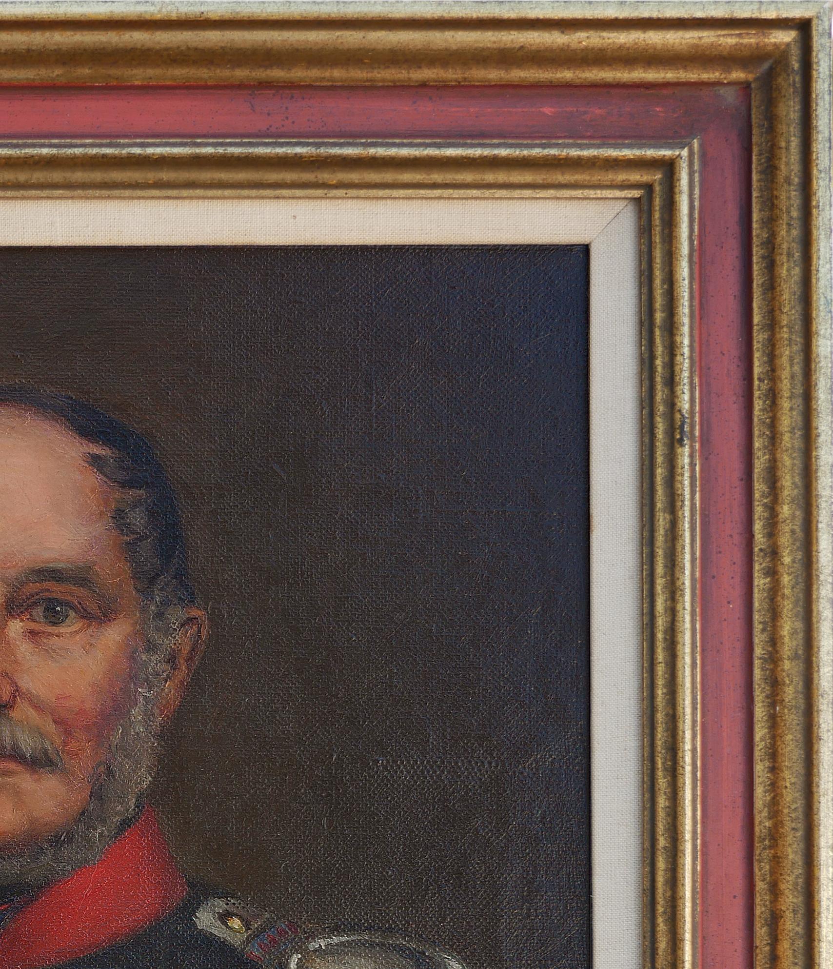 Ritratto militare realistico di un uomo (Johann Ludwig-Mosley) - Figurative Painting Nero di Unknown