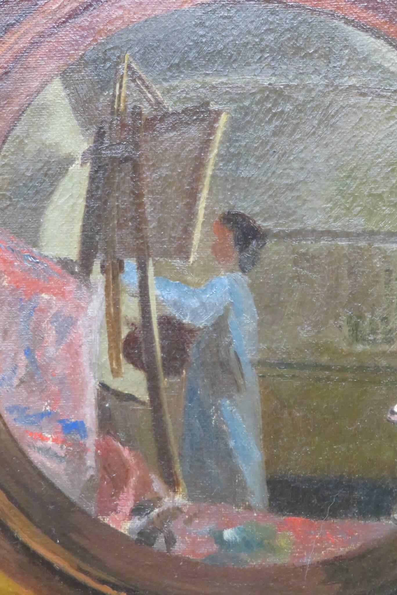 EARLY / MID 20TH CENTURY English School Oil Painting INTERIOR SELF PORTRAIT For Sale 1