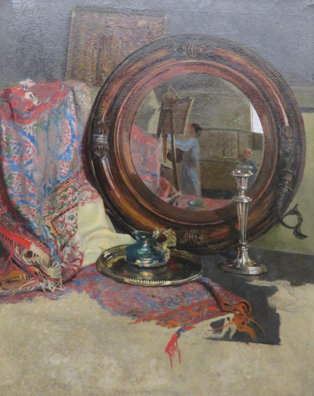 EARLY / MID 20TH CENTURY English School Oil Painting INTERIOR SELF PORTRAIT For Sale 2