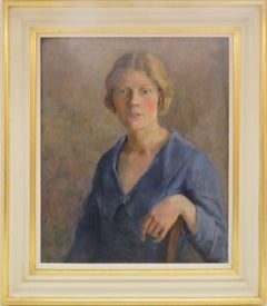 Peinture à l'huile de l'école anglaise du début et du milieu du 20e siècle - Portrait d'une femme assise