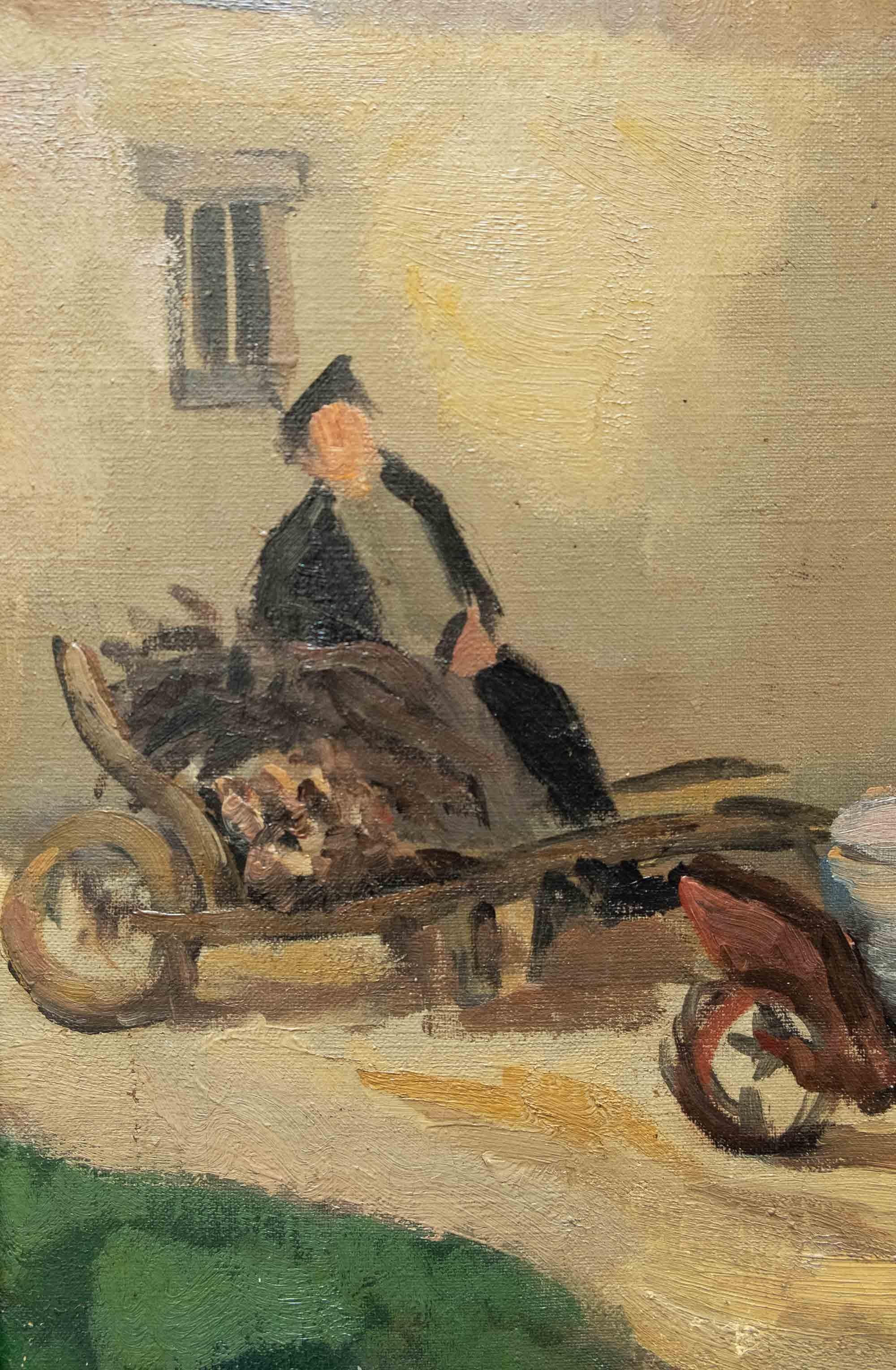 Französischer Post-Impressionismus des frühen 20. Dorf mit Bauern und Trauben. (Brown), Landscape Painting, von Unknown
