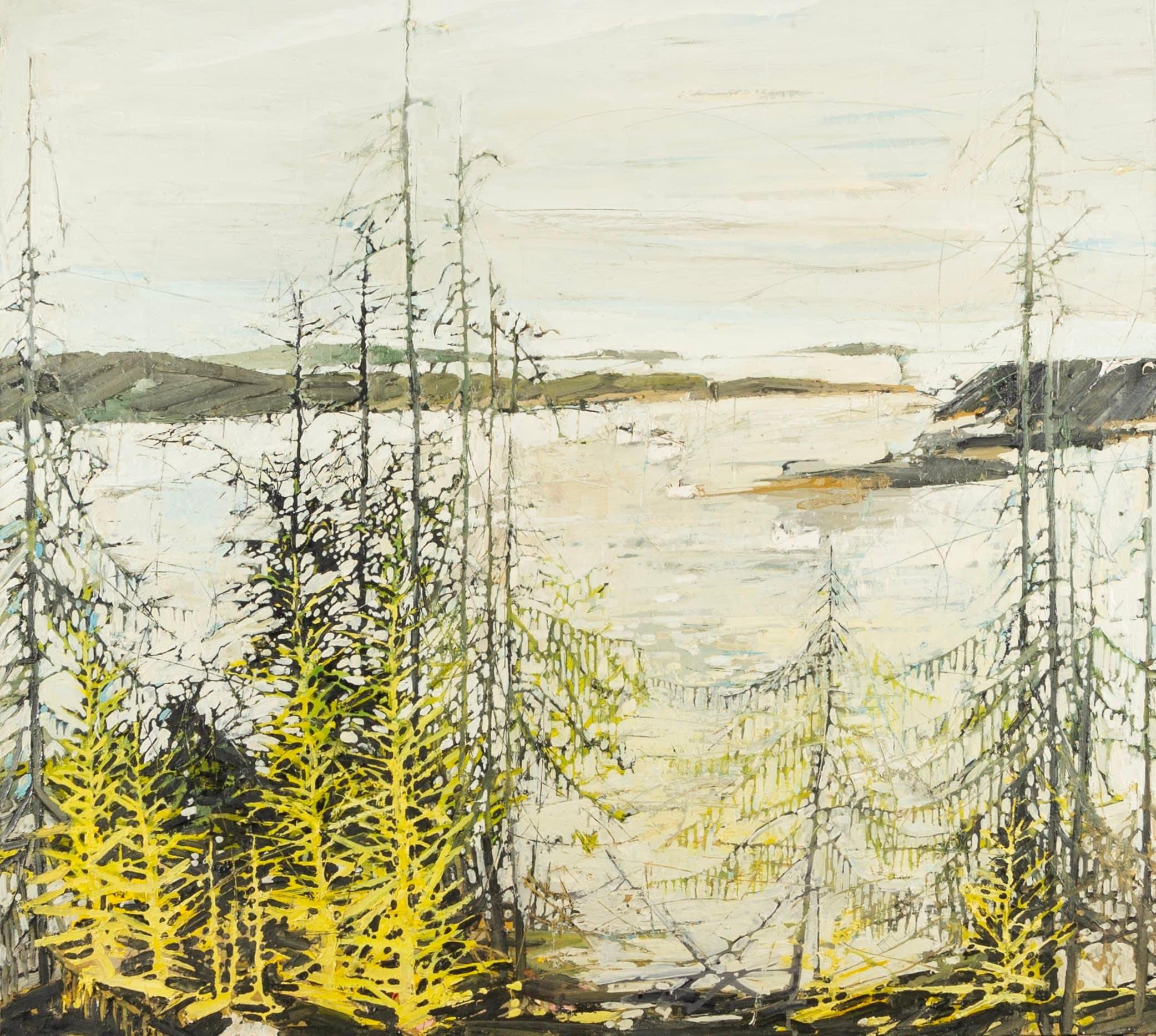 Unknown Landscape Painting – East Coast Drift, Sandlings, Öl auf Karton Gemälde von Ffiona Lewis, 2018
