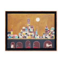 Eastern European Inspired Abstract Patterned Landscape Painting with Lions