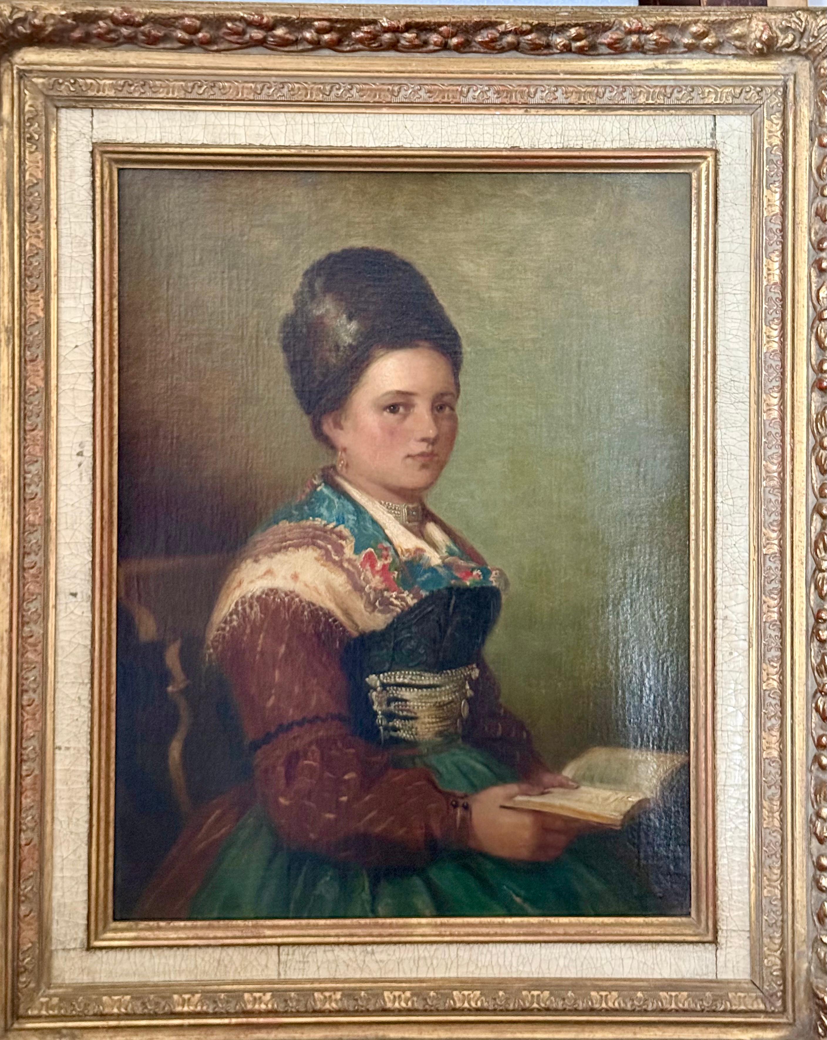 Retrato manierista de Europa del Este, mujer con traje tradicional - Painting de Unknown