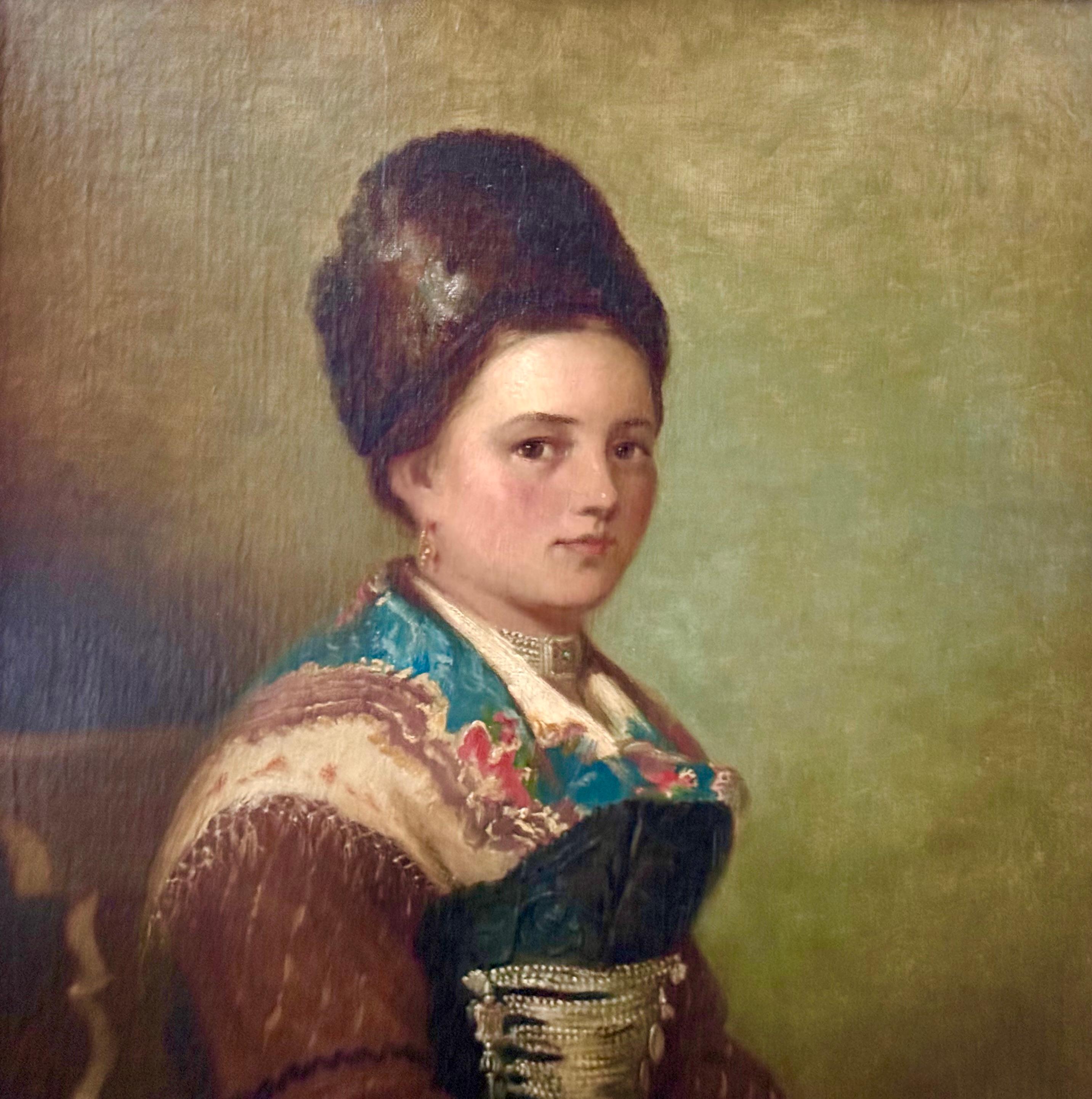 Retrato manierista de Europa del Este, mujer con traje tradicional - Painting Manierista de Unknown