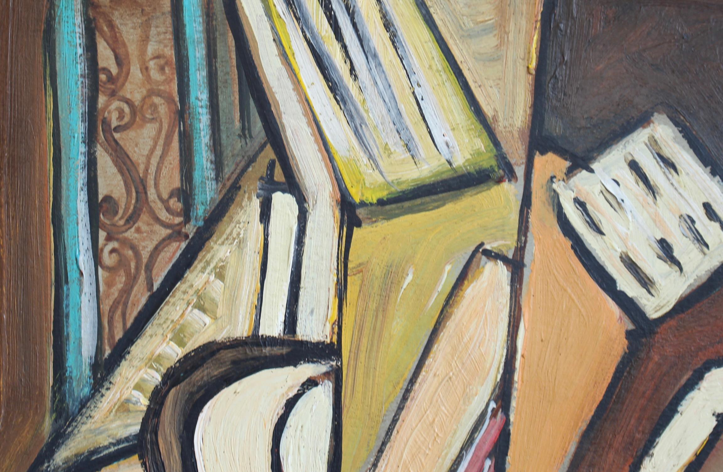 'Echoes of the Avant-Garde: Mid-Century Visions XIV', oil on board (circa 1970s), signed 'J.G.' Step into a world where the spirit of early 20th-century modernism meets the bold experimentation of the 1970s. This curated collection, Echoes of the