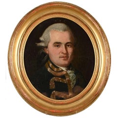 Antique École Française du XVIIIe Portrait d’un gentilhomme en uniforme