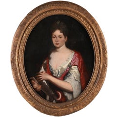 École Française Du XVIIIè.  "portrait D'une Dame De Qualité Et Son Chien"