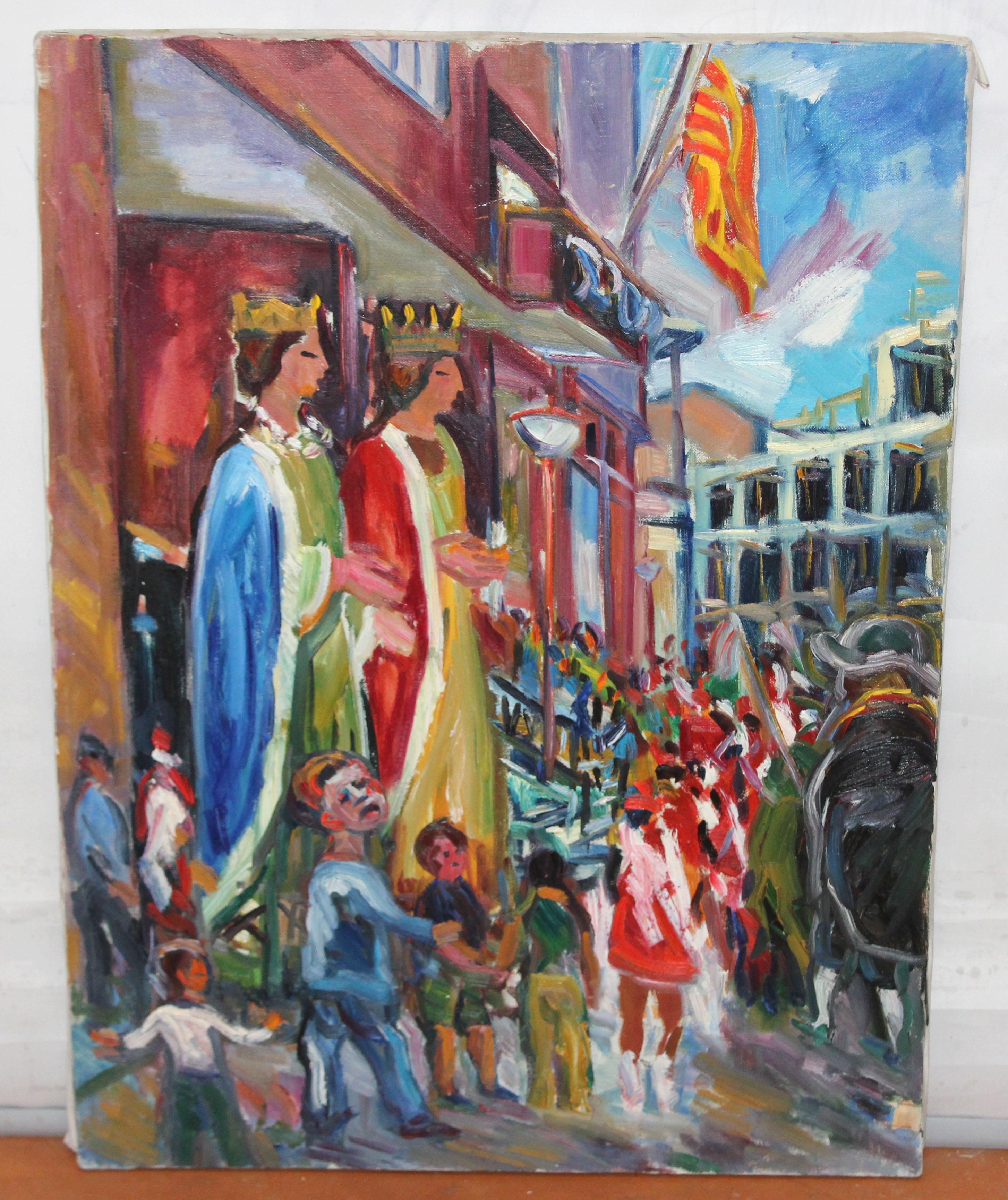 Ecole Française (XX) - Les gégants typiques de la Catalogne – Painting von Unknown