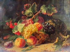 Ecole Hollandaise XIXe, Huile sur toile Nature morte au Panier de fruits, Ecole Hollandaise