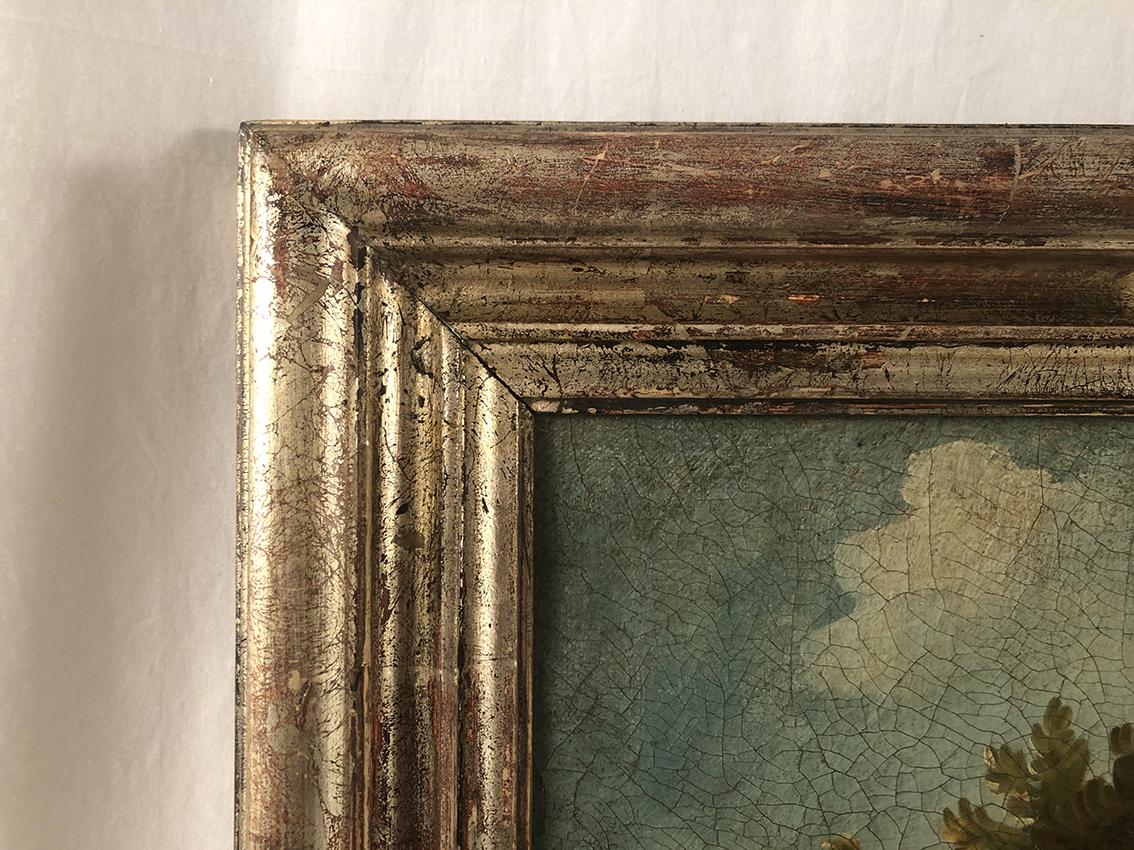 Ecole italienne, grande huile sur toile dans le goût du XVIIIe. Paysage animé For Sale 6