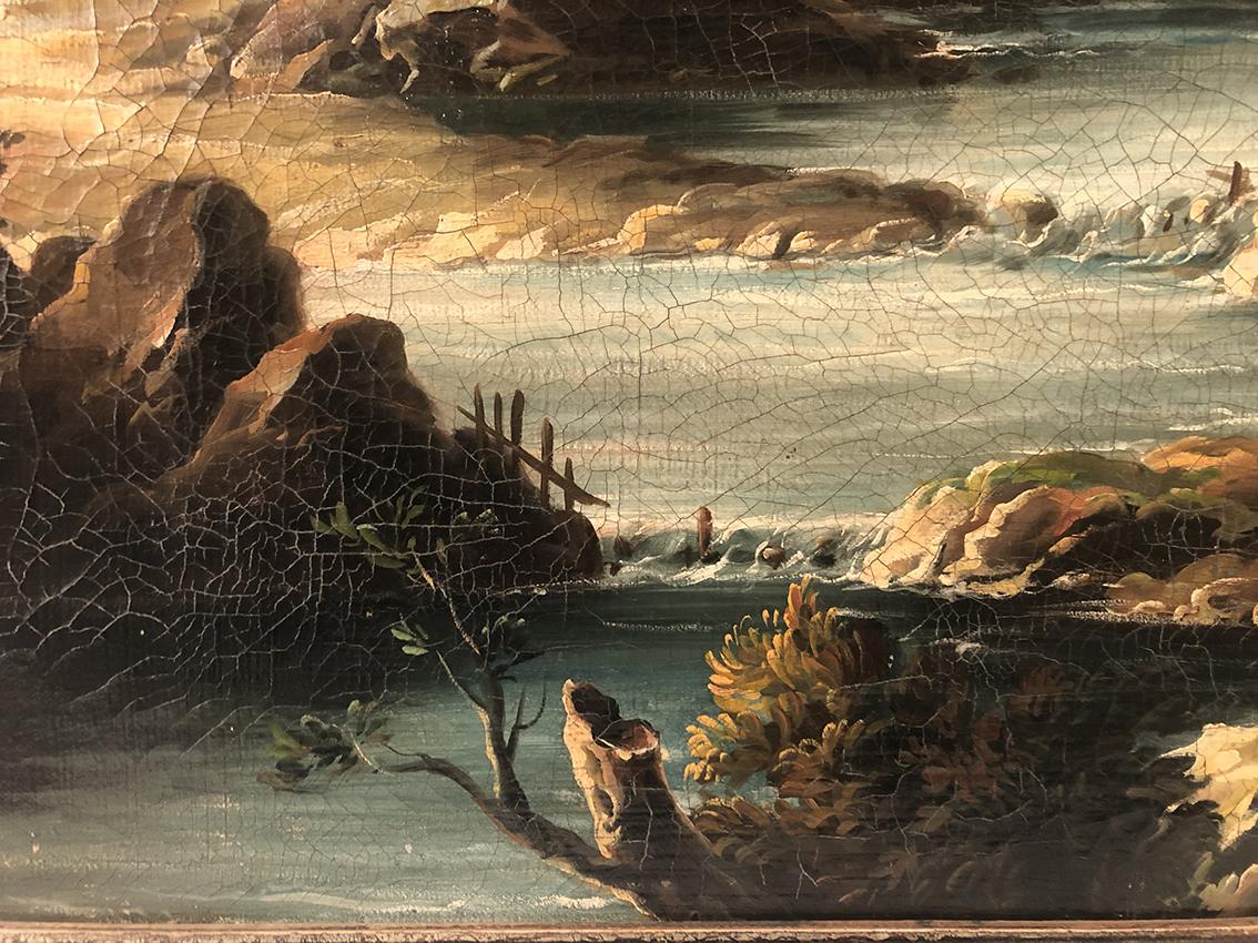 Ecole italienne, grande huile sur toile dans le goût du XVIIIe. Paisaje animado en venta 4