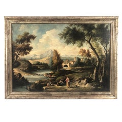 Ecole italienne, grande huile sur toile dans le goût du XVIIIe. Animierte Landschaften