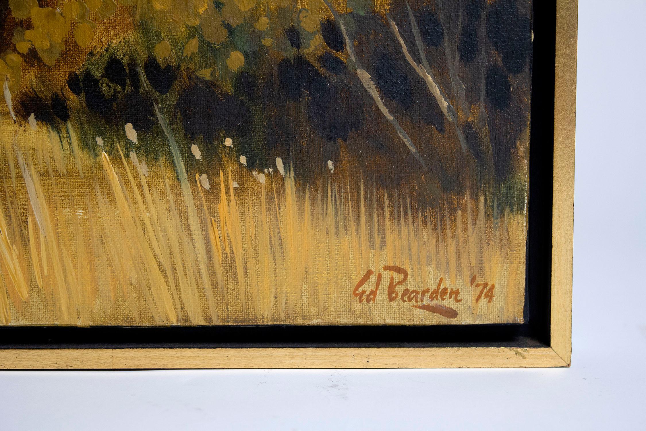 Ed Bearden Olio su tela 'Edge of the Wood in Fall' 1974 Artista texano - Landscape Painting Marrone di Unknown