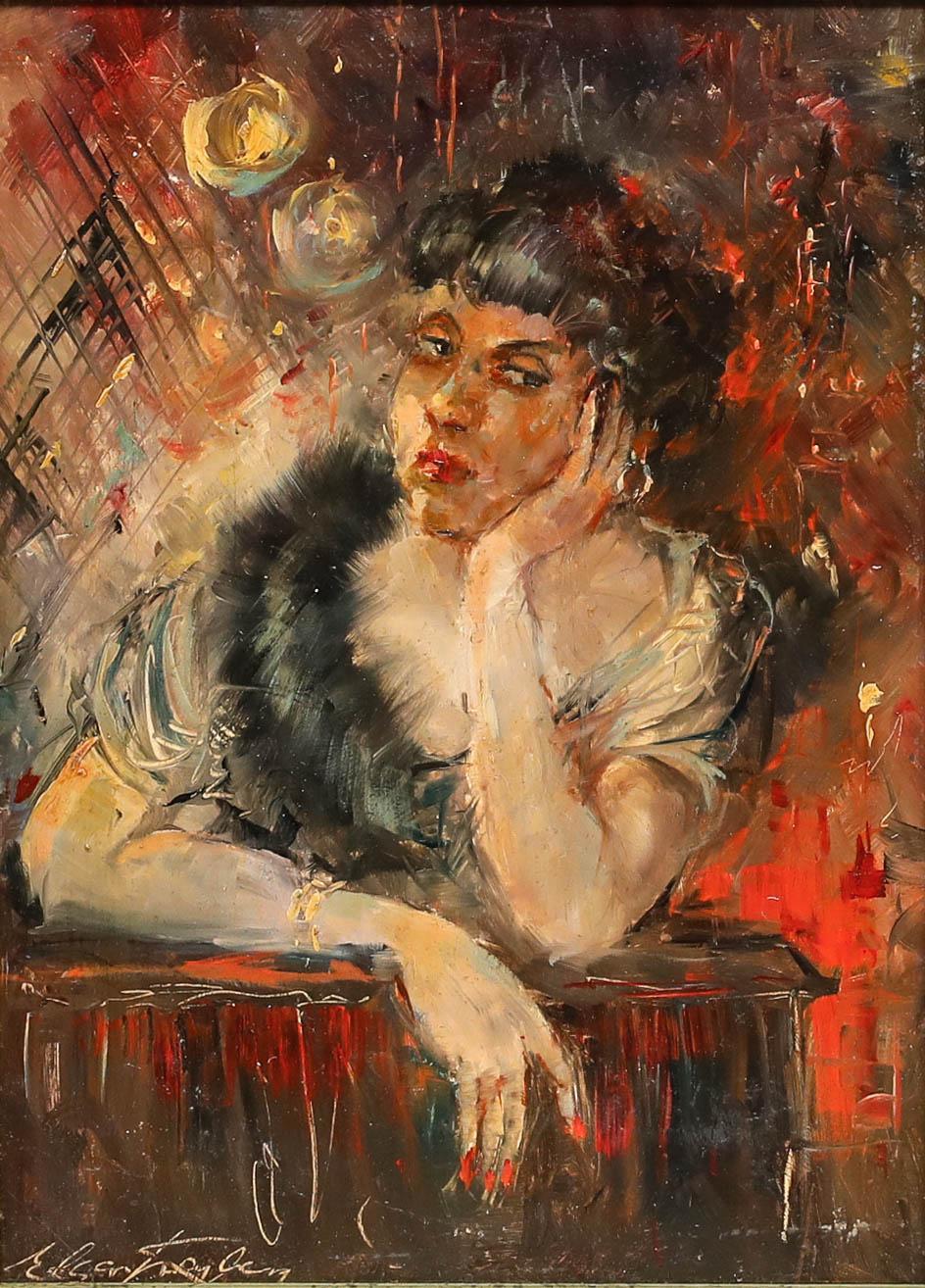 Edgar Freyberg (b.1927) - 20th Century Oil, The Socialite - White Portrait Painting by Unknown