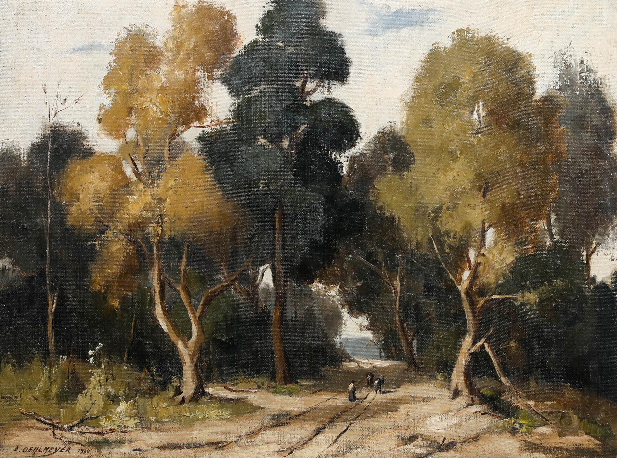 Edgar Oehlmeyer (1906-1967) - Olio incorniciato del 1960, Figure su un sentiero nel bosco - Painting di Unknown